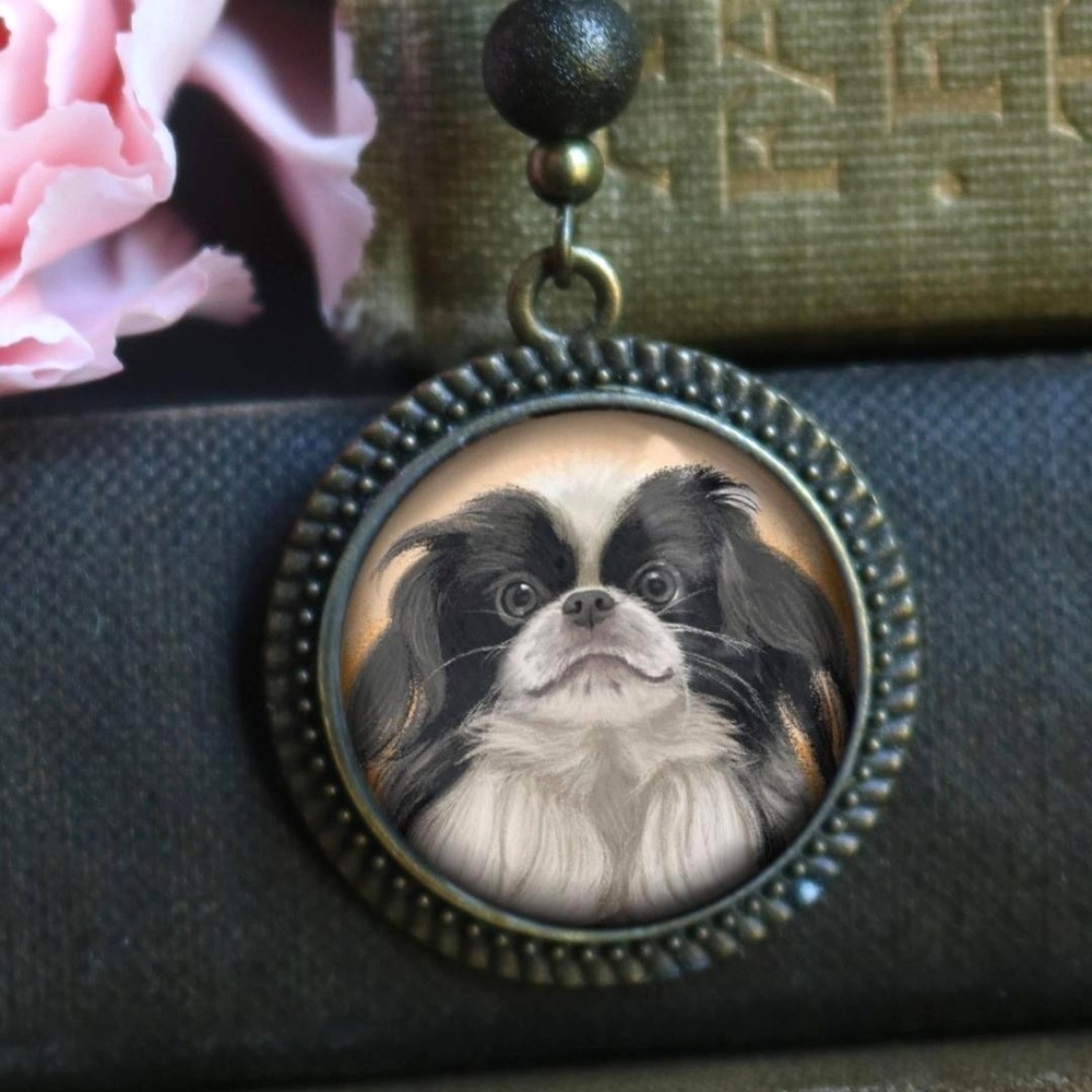 Japanese Chin Dog Bookmark -‎ Cute Puppy Book Hook - Antique Bronze & Glass